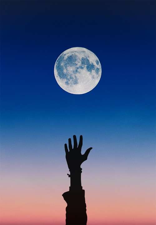 Moon Sky Blue Hand Arm Night