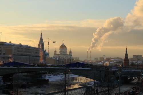 Moscow Sunset River The Kremlin Charge Landscape