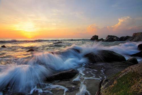 Wave Water Ocean Sea Splash Motion Sunrise