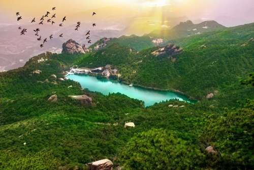 Mountain Sun Landscape Lake Pigeon Green Nature