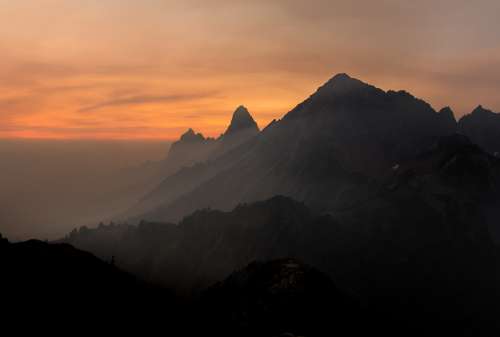 Mountain Range Sunset Peaks Summit Top Landscape