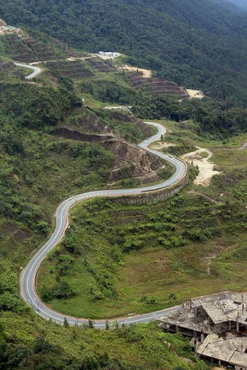 Mountain Road Aerial View Curve Car Road
