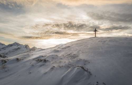 Mountains Landscape Cross Sunlight Summit Top