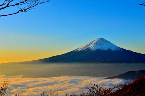 Mt Fuji Volcano Foggy Mountain Mount Fuji