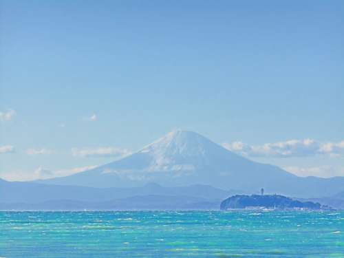 Mt Fuji Sea Blue Sky Enoshima Japan Landscape