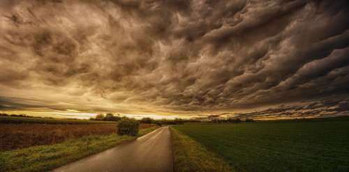 Nature Panorama Sky Sunset Dramatic Clouds