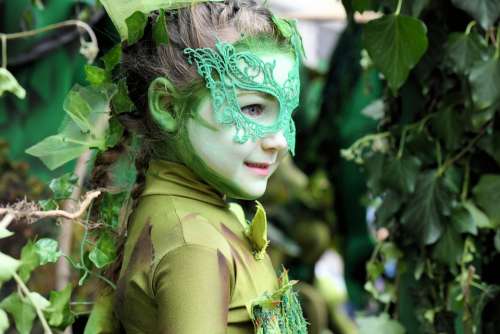 Nature Green Plant Leaves Girl Mask