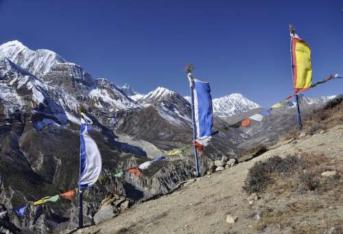 Nepal Prayer Flags Tre Buddhism Buddhist Mountain