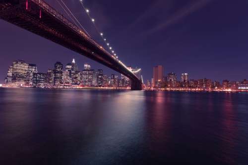 New York City Brooklyn Bridge Night Skyline