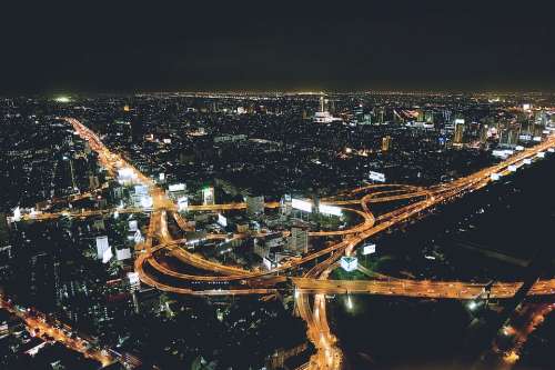 Night City Aerial View Aerial Cityscape Interstate