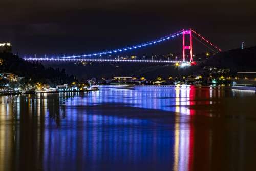 Night Bosphorus Turkey Istanbul Arnavutkoy Bridge