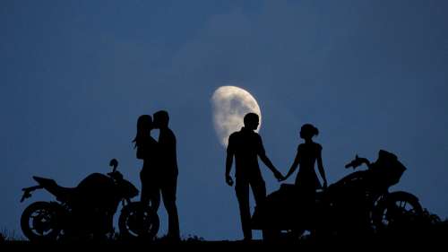 Night Moon Couples Motorcycles Romance Dark