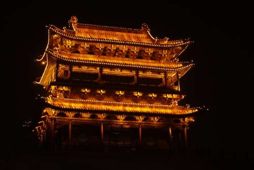 Temple Night Old Town House Pingyao Pagoda China