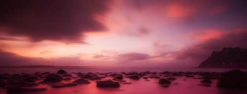 Norway Sunset Dusk Sky Clouds Panorama Beautiful