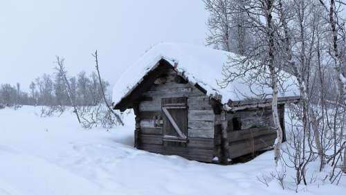 Norway Winter Snow Landscape Log Cabin Wilderness