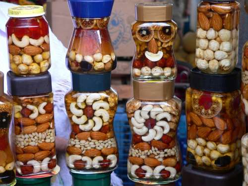 Nuts Face Colors Glass Food