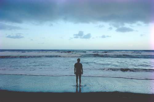 Ocean Sea Beach Person Single Serene Calm Water
