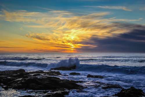 Ocean Sea Sunset Waves Coast Shore