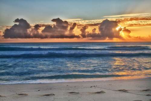 Ocean Sea Beach Sand Sunset Blue Caribbean Sun