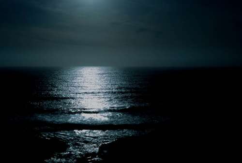 Ocean Night Beauty Scene Water Sea Horizon Moon