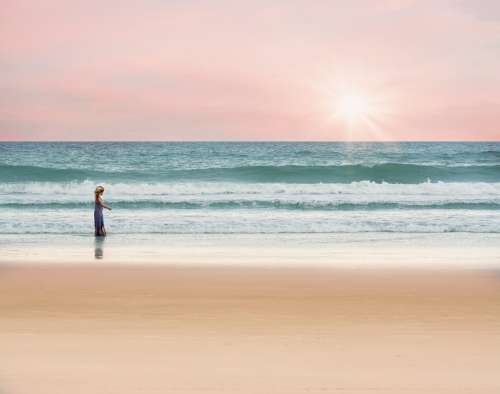 Ocean Girl Walking Sea Summer Water Vacation Sun