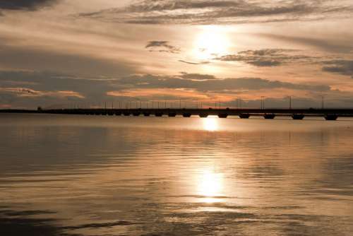 Ölandsbro Bro Sunset Evening Water Nature