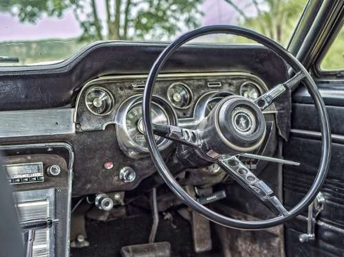Old Car Oldtimer Steering Wheel Odometer