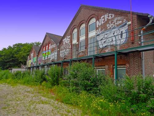 Old Building Graffiti Railway Station Fallow Land