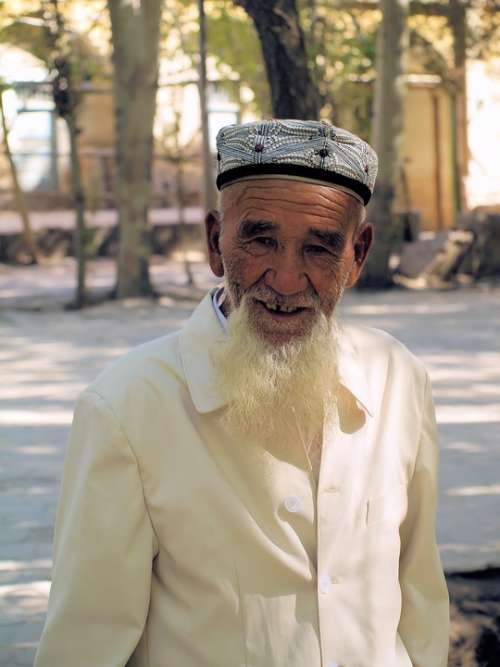 Old Man Face Beard Portrait Muslim Smiling