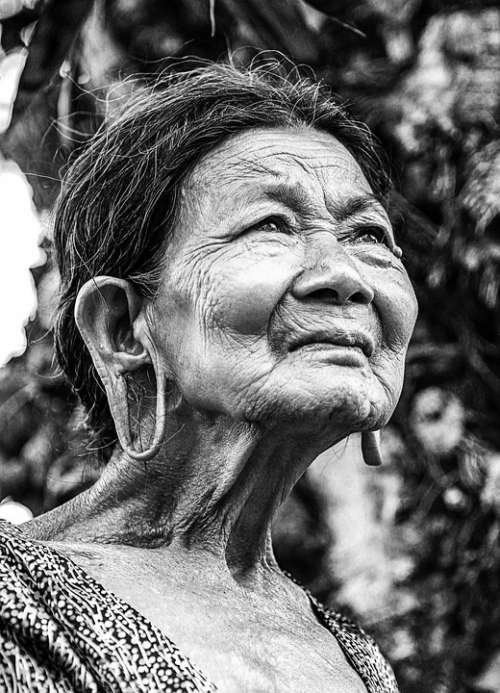 Old Woman Portrait Vietnam Black And White Elderly