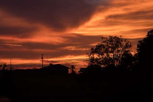 Orange Sunset Landscape Cloudy Dusk Horizon