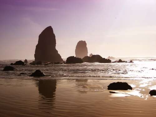 Oregon Beach Sand Rocks Formations Sea Ocean