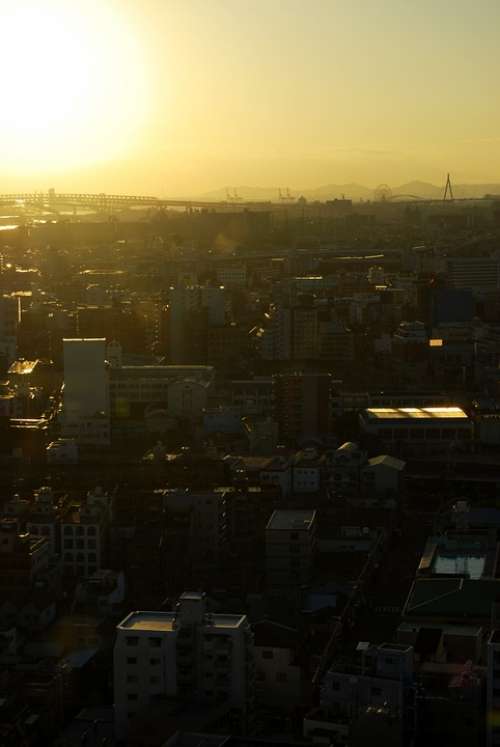 Osaka Evening View City Evening Sunset Light Sun