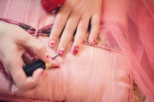 Painting Fingernails Nail Polish Hearts Valentine