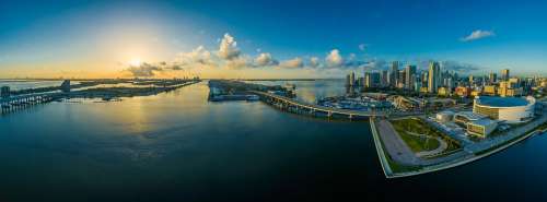 Panorama Miami Florida Water Usa City Skyscraper