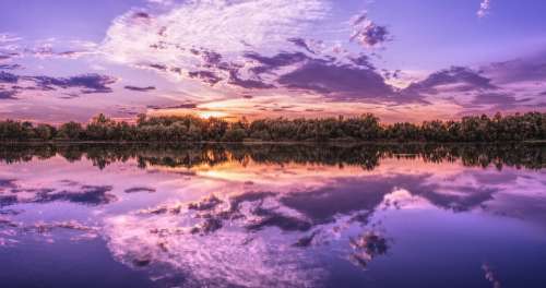 Panorama Lake Sunset Background Image Wallpaper