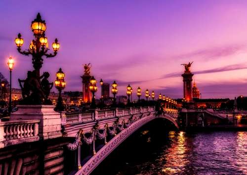 Paris France Bridge River Water Sunset Sky