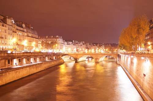 Paris Seine River Bridges City Night Capital