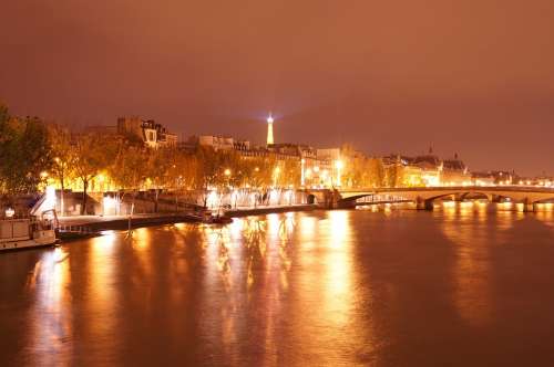 Paris Seine River City Night Capital Architecture