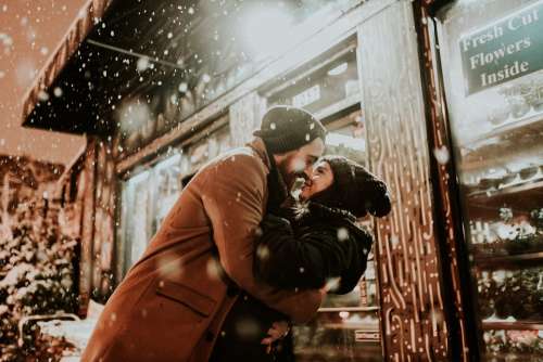 People Man Woman Cold Weather Couple Kiss Love