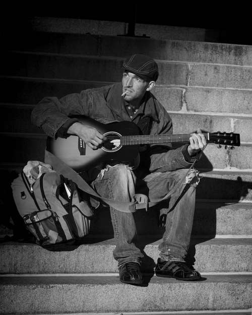People Homeless Musician Street Musician Sitting