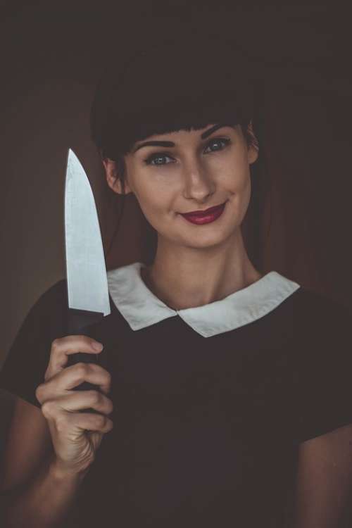 Person Woman Model Dangerous Kitchen Knife Danger