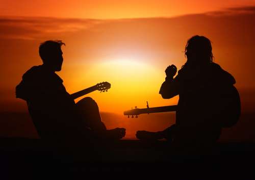 Person Human Guitar Players Joy Sunset Sun