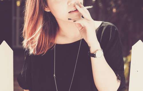 Person Young Woman Female Smoking Cigarette Adult