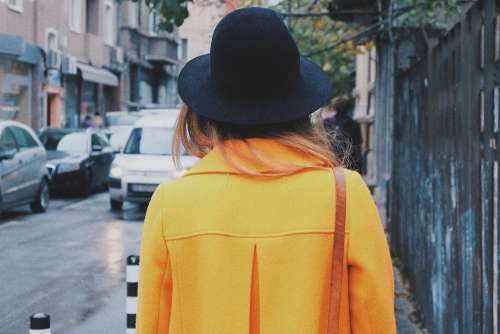 Person Woman Young Style Fashion Yellow Coat Hat