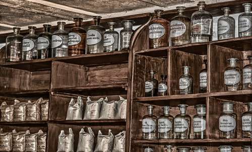 Pharmacy Antique Old Chemicals Bottles