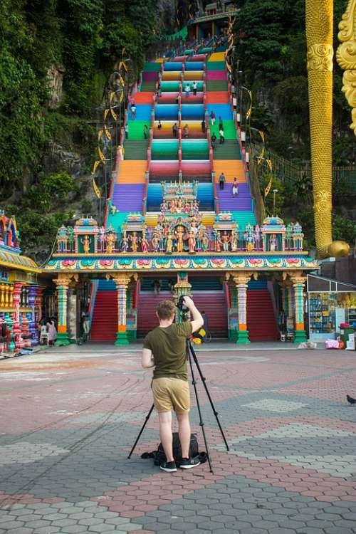 Photographer Batu Caves Colorful Tripod Temple