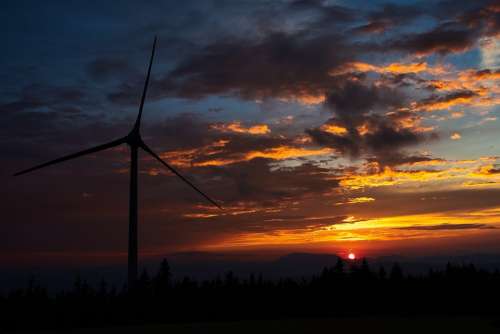 Pinwheel Sunset Wind Energy Wind Power Sky Clouds
