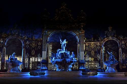 Place Stanislas Nancy Fountain Neptune Night Blue