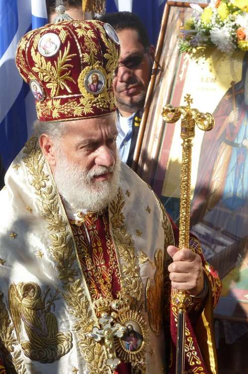 Pope Procession Greece Mykonos Orthodox Cross